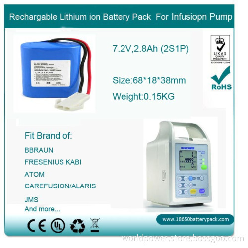 Rechargable Lithium Ion Battery Pack for Infusion Pump (2S1P)